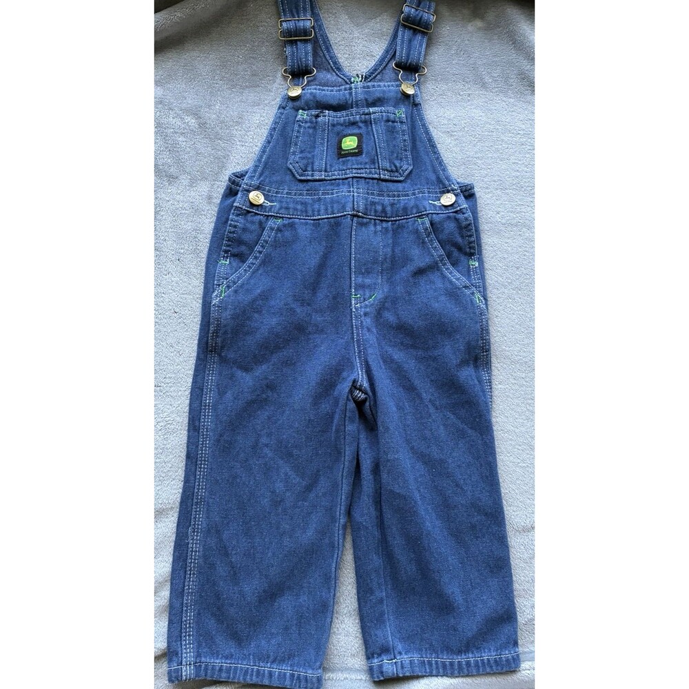 John Deere Toddler Denim Bib Overalls Blue Size 2T Cotton Adjustable Straps